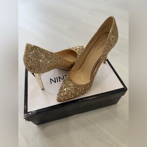 Nine West Gold Glitter Stiletto Heels - Size 8M